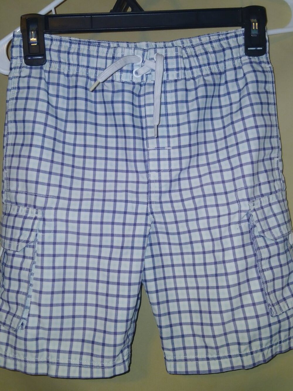 Kanu Surf Boys Swim Trunks Blue Plaid Size M 5/6 Cargo Board Shorts